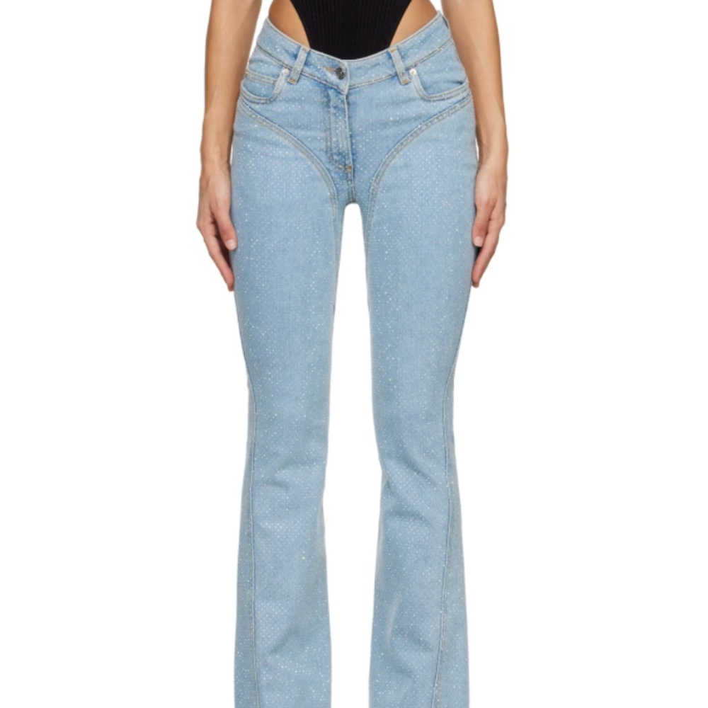 BRAND NEW, NEVER WORN, MUGLER Blue Rhinestone Jeans